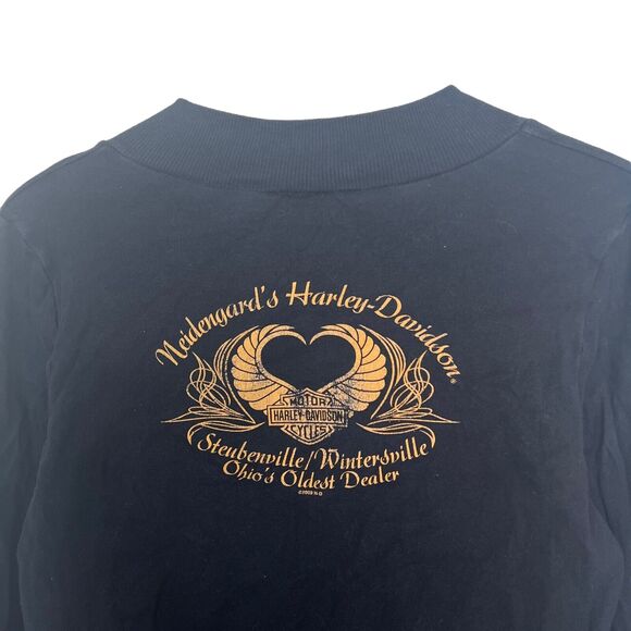 Harley Davidson Retro V-Neck Biker Long Sleeve Tee T-Shirt Black Gold Large - Picture 5 of 7